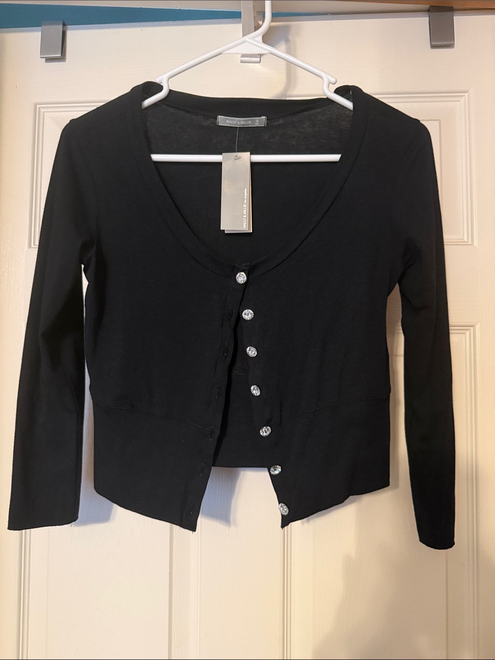 Nally & Millie Black Cropped Button Cardigan